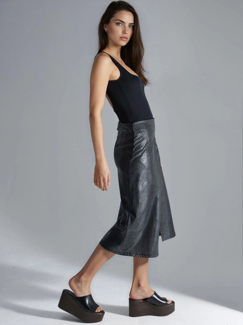 BUSEM Faux Leather Midi Skirt with Bow Detail - Image 4